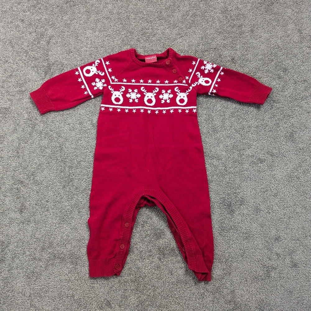 Miniclub Baby Romper Knit One Piece Size 6-9 Months Reindeer Christmas Knit